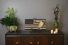 Load image into Gallery viewer, charred wood flag with eagle, majestic wood flag custom made