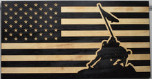 Load image into Gallery viewer, Iconic image of soldiers raising the flag at Iwo Jima engraved on the US flag