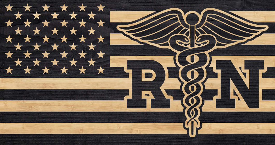 registered nurse charred american flag, rustic nurse wood flag
