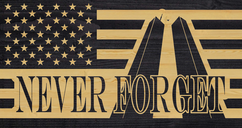 9-11 Never Forget two towers united states custom charred flag