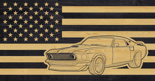 1969 Mustang White charred wood flag custom handmade USA
