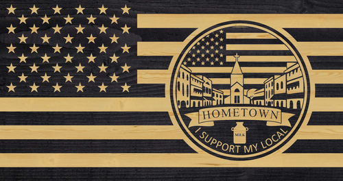 I Support My Local Hometown charred wood american flag, custom hometown american flag
