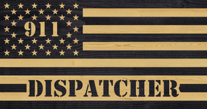 911 Dispatcher charred rustic wood American flag