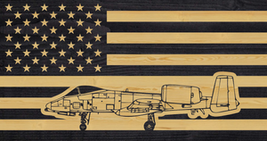 A10 airplane side wood american flag, rustic charred flag