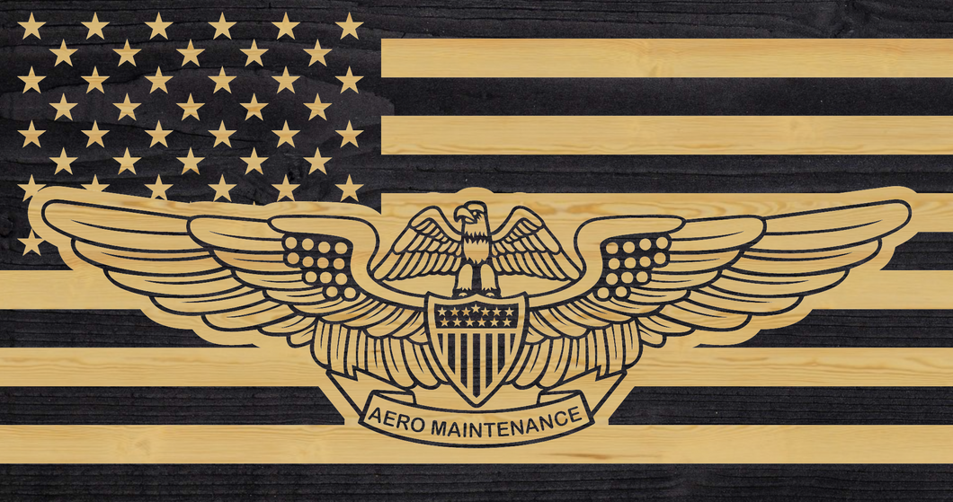 Aero Maintenance flag, eagle american flag, charred wood flag, made in usa