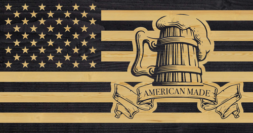 American Made Mug flag, beer american flag, charred wood american flag with beer mug