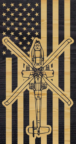 Apache united states flag, charred handmade flag, apache chopper american flag