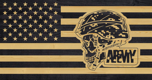 Army Skull custom american flag, charred wood flag made in usa