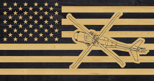 Blackhawk flag, helicopter flag, charred wood american flag