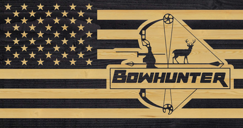 Bowhunter american flag, bow hunting flag, rustic custom flag, charred wood flag