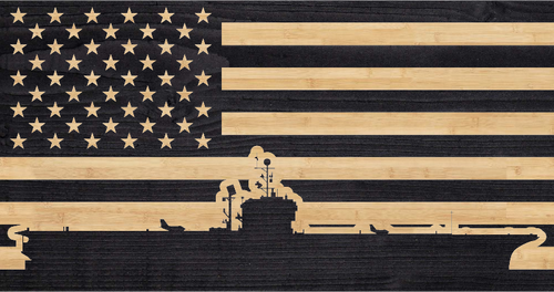 Navy aircraft carrier on US flag