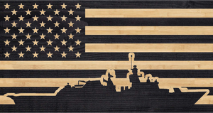 Navy Ship overlaid on American flag