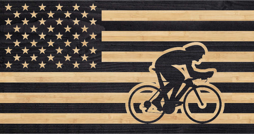 Professional cyclist overlaid on the US flag