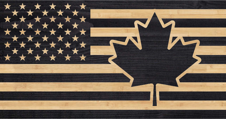 Canadian maple leaf engraved into the stripes of the American flag