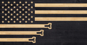 Aerial Combine united states flag, american flag charred wood, farmer american flag