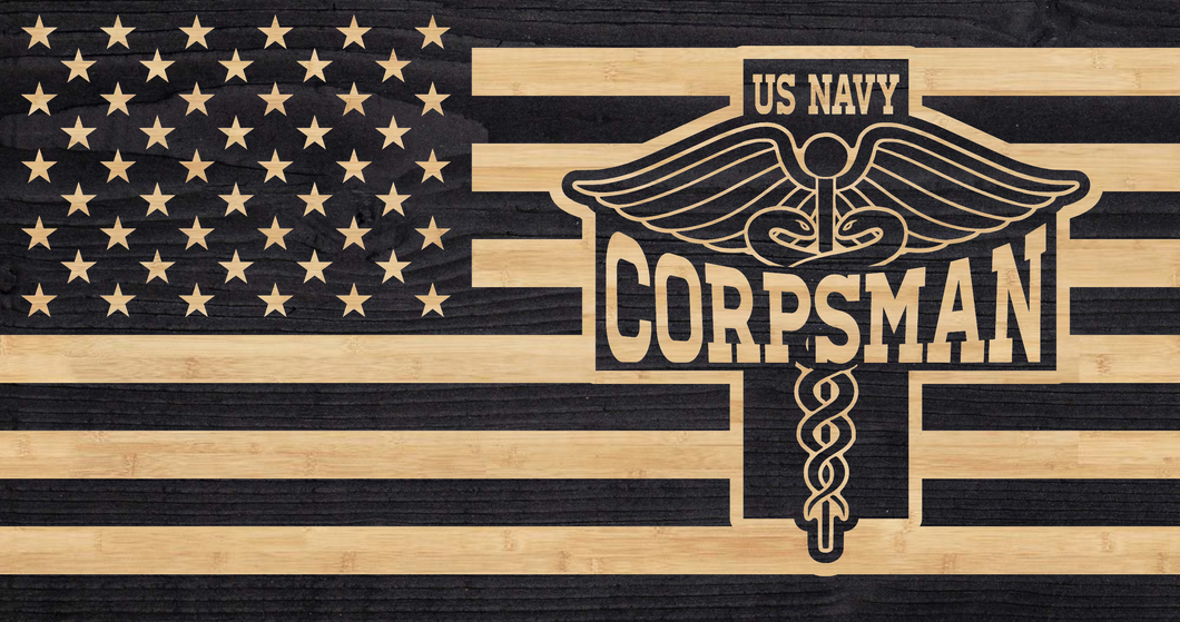 US Navy Corpsman symbol over top the us flag