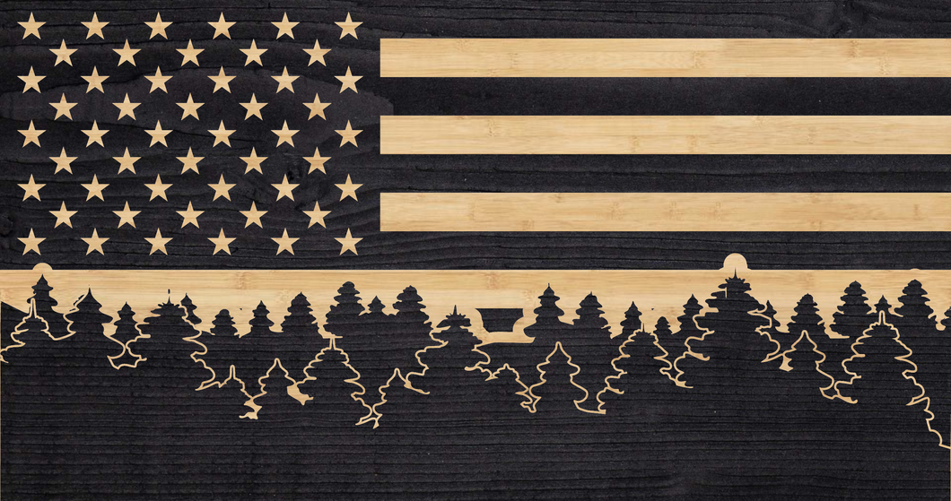 Forest engraved onto the lower portion of the US flag