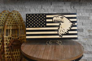 charred wood flag with eagle