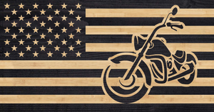 Motorcycle at the edge of American flag