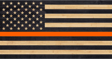 Load image into Gallery viewer, search and rescue thin orange line charred wood american flag