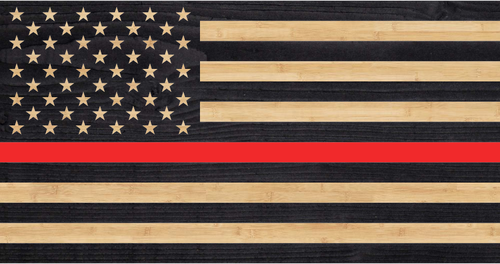 fire fighter thin red line charred wood american flag