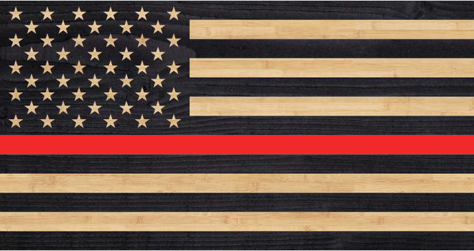 fire fighter thin red line charred wood american flag