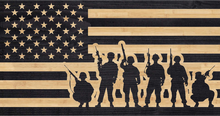 Load image into Gallery viewer, Band of soldiers posing within the American flag